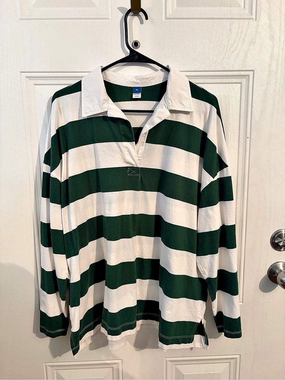Old Navy Striped Rugby Polo Green & White XL